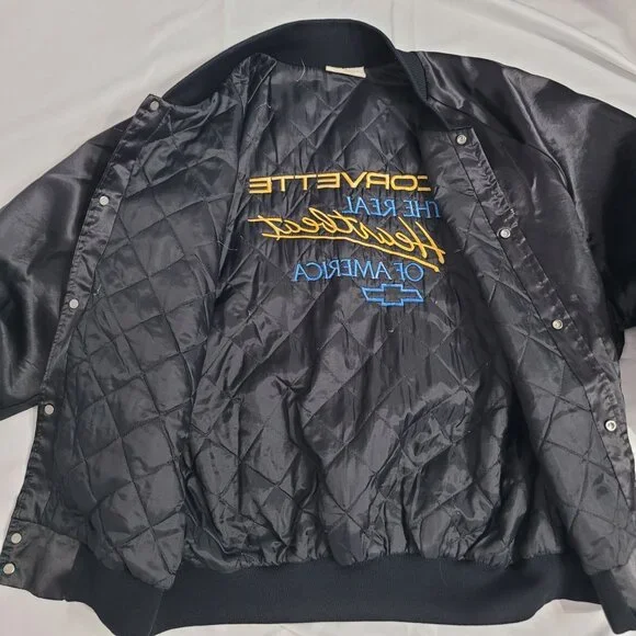 Vintage Auburn Sportswear Men's Black Corvette Satin Bomber Jacket Size XXL